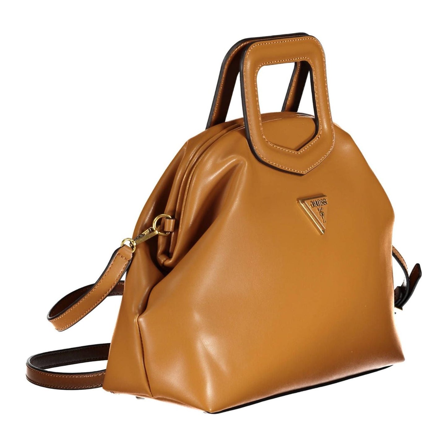 Chic Brown Polyurethane Handbag with Logo