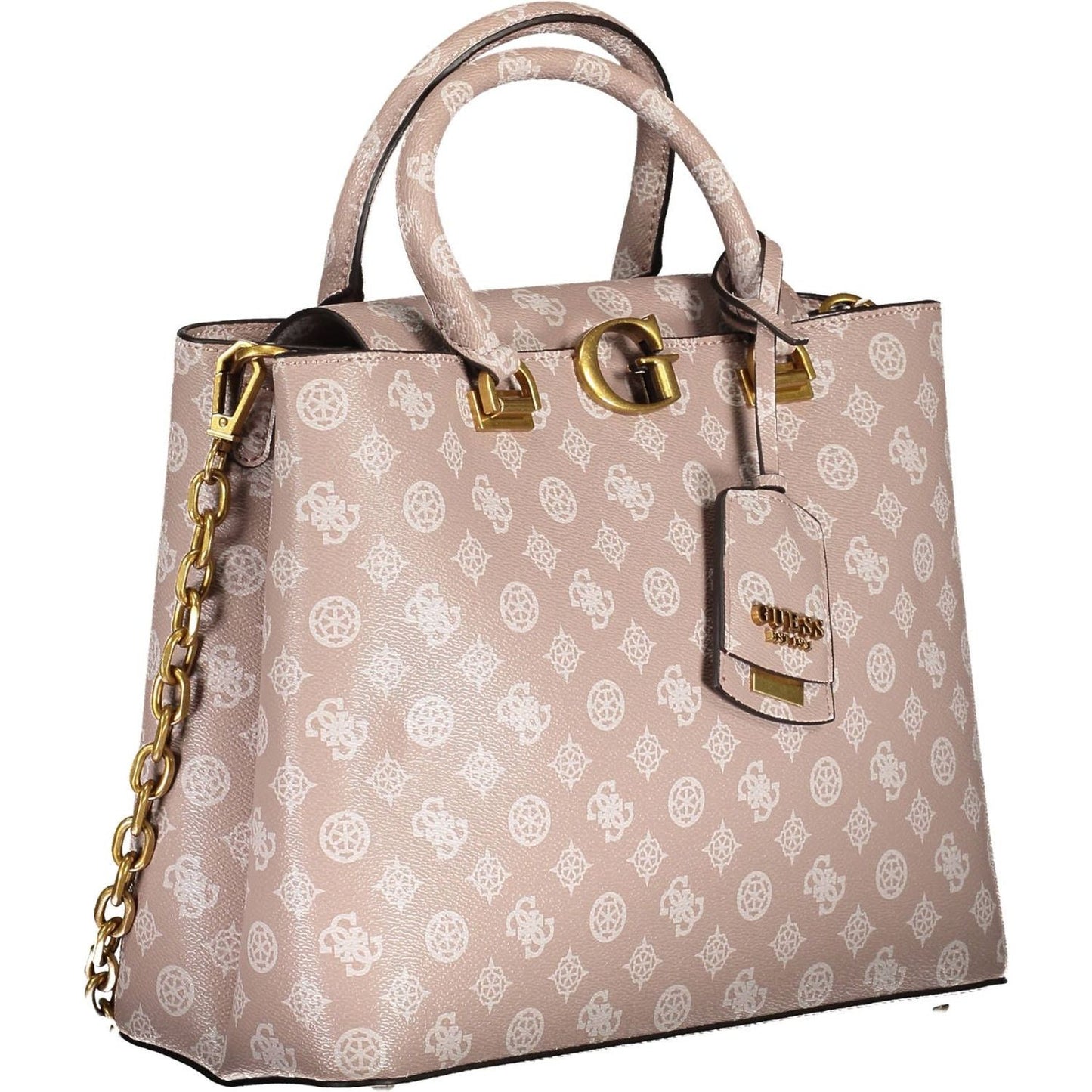Guess Jeans | Chic Pink Two-Handle Guess Handbag with Chain Strap| McRichard Designer Brands   