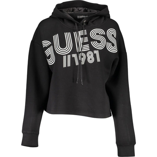 Guess Jeans Chic Black Hooded Sweatshirt with Logo Print chic-black-hooded-sweatshirt-with-logo-print