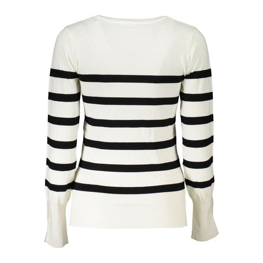 Chic V-Neck Striped Sweater with Logo Embroidery