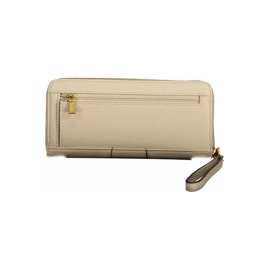Beige Chic Zip Wallet with Contrasting Accents