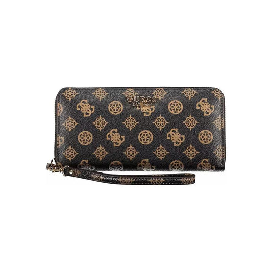 Chic Brown Polyethylene Zip Wallet with Logo