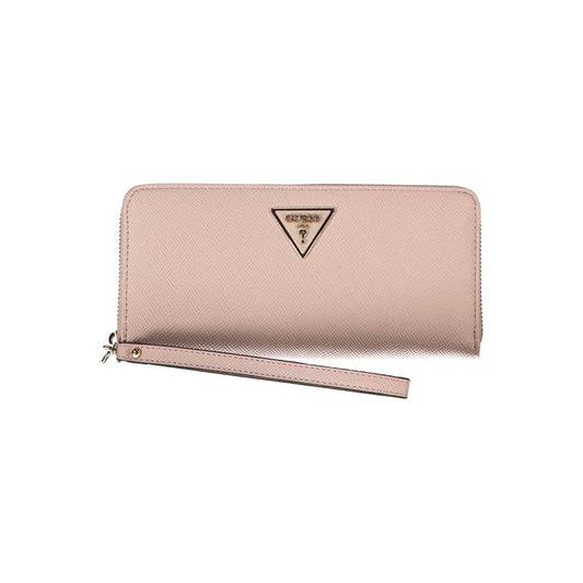 Guess Jeans | Chic Pink Four-Compartment Wallet with Zip Closure| McRichard Designer Brands   