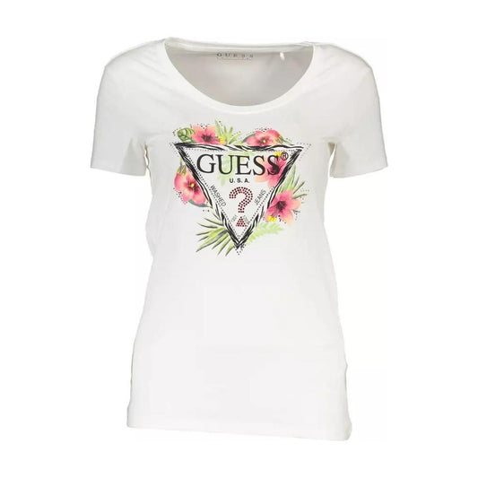 Guess Jeans | Chic White Logo Tee with Elegant Detailing| McRichard Designer Brands   