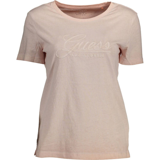 Guess Jeans Chic Faded Pink Cotton Tee with Embroidery chic-faded-pink-cotton-tee-with-embroidery