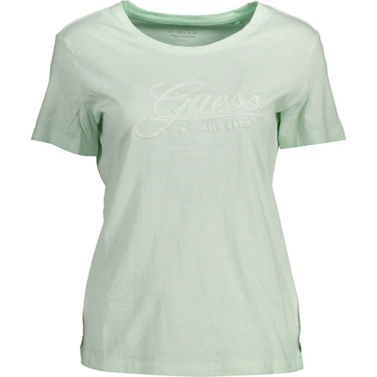 Guess Jeans | Elegant Green Embroidered Logo Tee| McRichard Designer Brands   