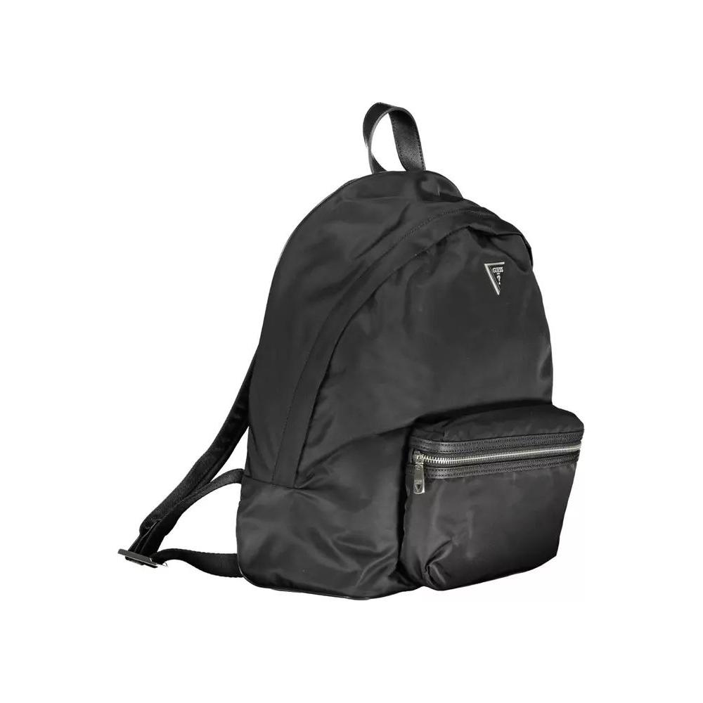 Guess Jeans | Sleek Black Nylon Backpack with Laptop Compartment| McRichard Designer Brands   