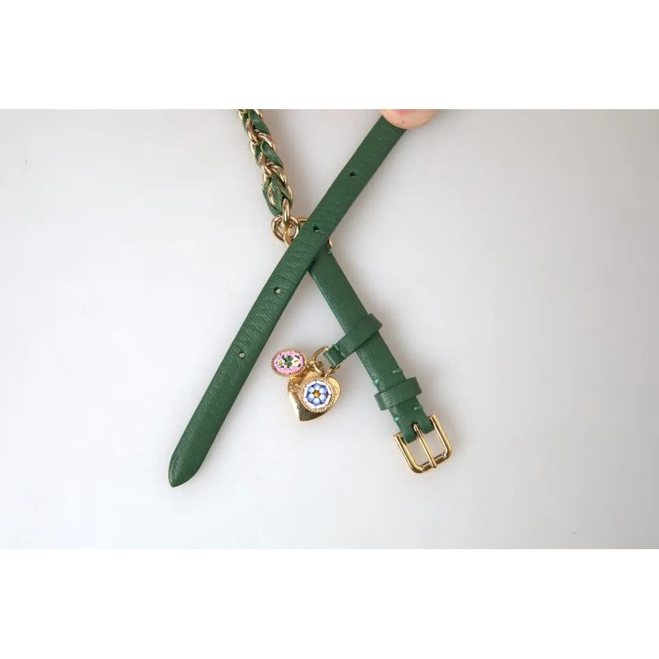Dolce & Gabbana Green Embellished Chain Gold Buckle Belt green-embellished-chain-gold-buckle-belt