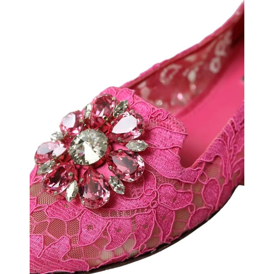 Pink Lace Crystal Ballet Loafers Shoes