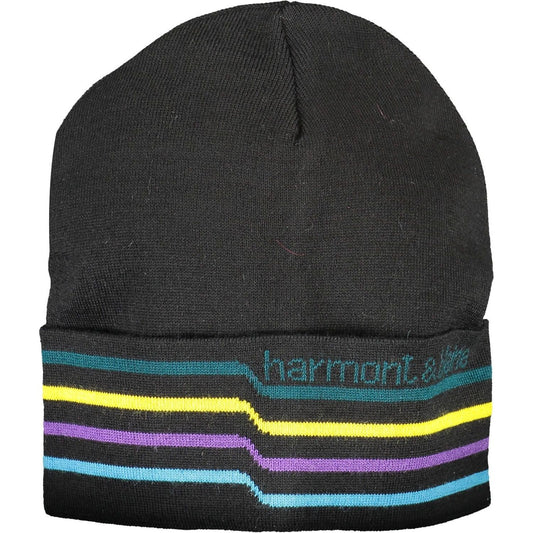 Harmont & Blaine | Sleek Black Wool Blend Cap with Embroidery| McRichard Designer Brands   