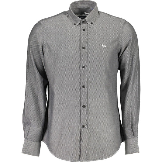 Harmont & Blaine | Elegant Black Cotton Men's Tailored Shirt| McRichard Designer Brands   