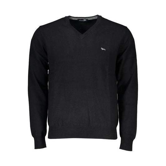 Harmont & Blaine Elegant V-Neck Embroidered Black Sweater elegant-v-neck-embroidered-black-sweater