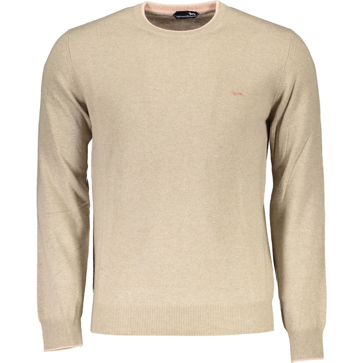 Harmont & Blaine Elegant Beige Crew Neck Sweater with Embroidery elegant-beige-crew-neck-sweater-with-embroidery-1