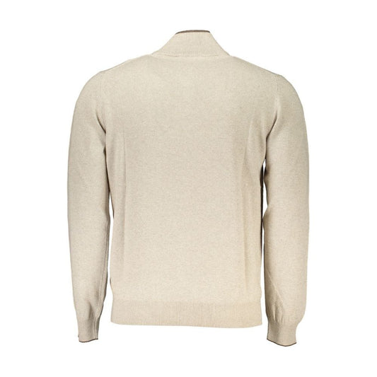 Harmont & Blaine | Beige Half-Zip Sweater with Embroidery Detail| McRichard Designer Brands   