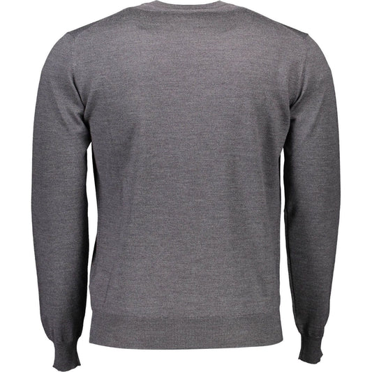 Harmont & Blaine | Elegant Gray Wool Sweater with Classic Logo| McRichard Designer Brands   