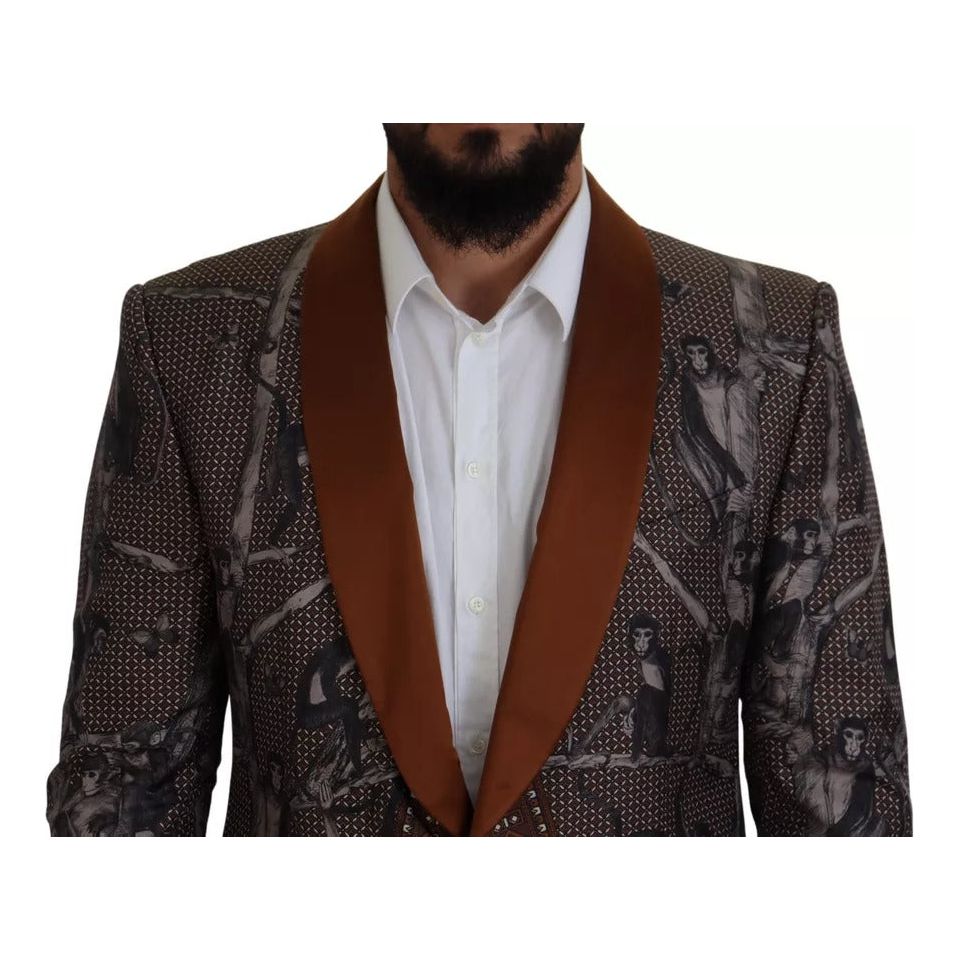 Bronze Monkey Print Silk Slim Jacket Blazer