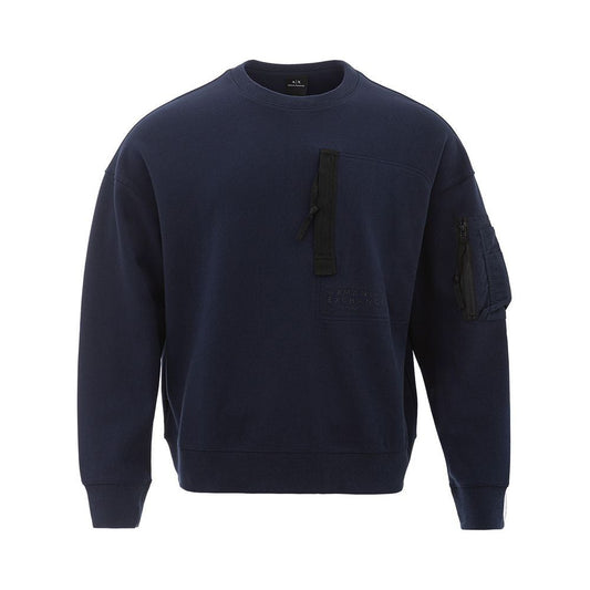 Armani Exchange Sleek Cotton Blue Sweater for Stylish Men chic-blue-cotton-sweater-for-men
