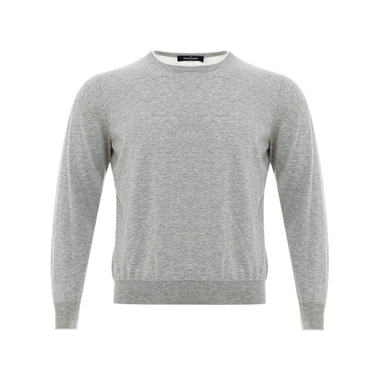 Elegant Gray Silk-Cotton Sweater