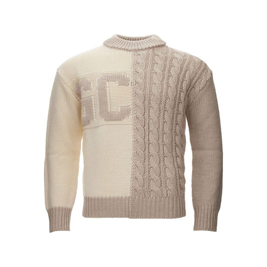 GCDS Chic Beige Wool Sweater for the Stylish Man beige-wool-cozy-statement-sweater