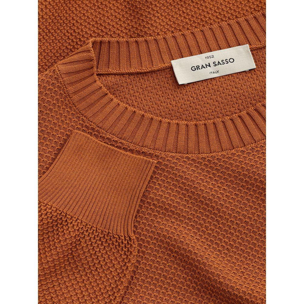 Gran Sasso Elegant Cotton Crewneck Sweater in Rich Brown italian-cotton-elegance-sweater