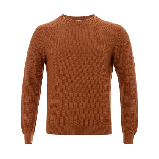 Elegant Cotton Crewneck Sweater in Rich Brown