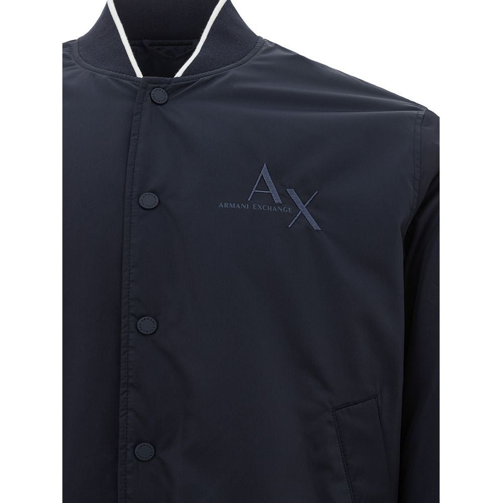 Armani Exchange Elegant Blue Polyester Jacket elevate-your-style-in-a-chic-blue-polyester-jacket