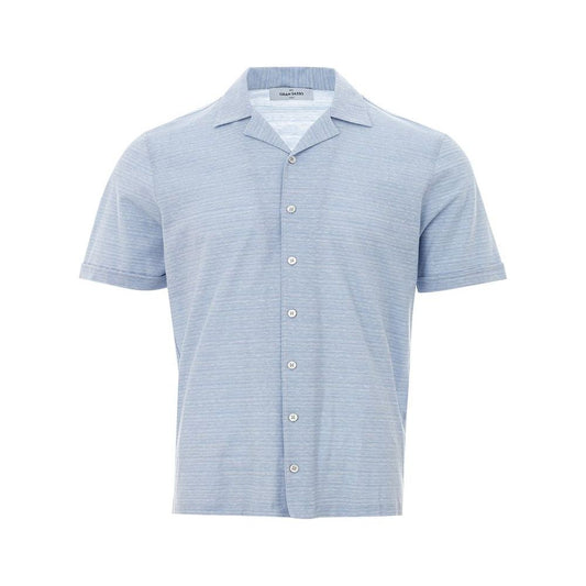 Gran Sasso Elegant Light Blue Linen-Cotton Blend Shirt elegant-light-blue-linen-cotton-blend-shirt-1