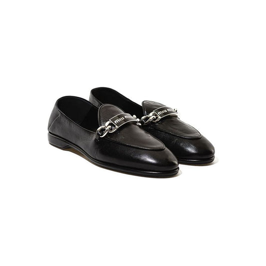 Miu Miu Black Leather Flat Shoe black-leather-flat-shoe-1