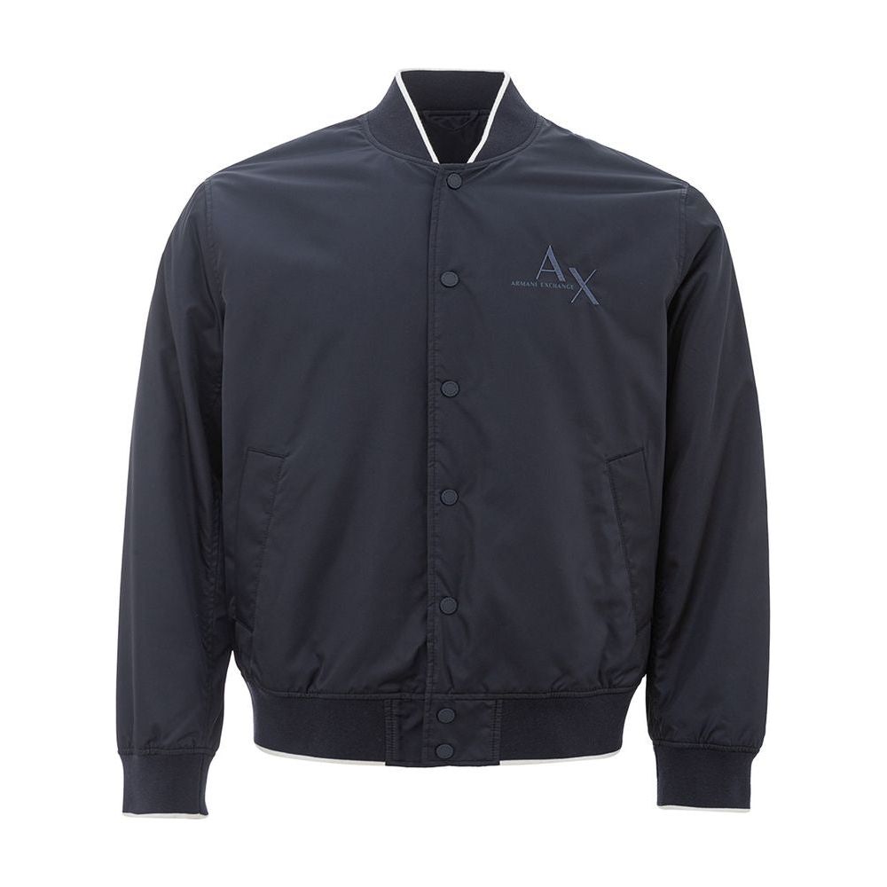 Armani Exchange Elegant Blue Polyester Jacket elevate-your-style-in-a-chic-blue-polyester-jacket