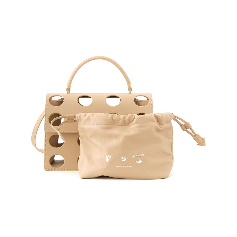 Off-White Chic Beige Leather Handbag for Sophisticated Style beige-leather-handbag-elegance-meets-function