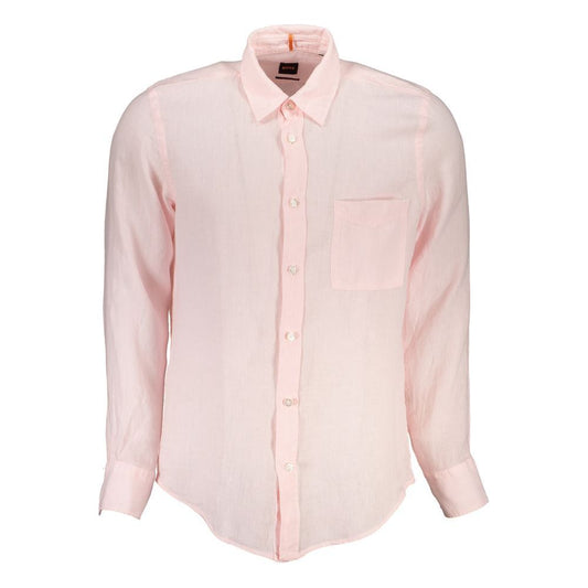 Hugo Boss | Elegant Pink Linen Long Sleeve Shirt| McRichard Designer Brands   