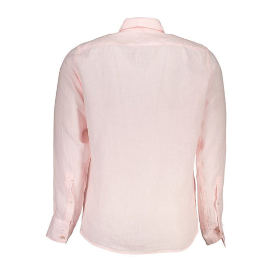 Elegant Pink Linen Long Sleeve Shirt