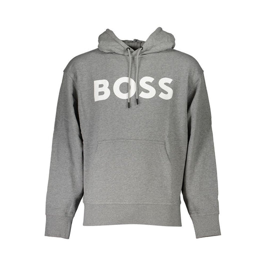 Hugo Boss Elegant Gray Hooded Sweatshirt with Logo elegant-gray-hooded-sweatshirt-with-logo-1