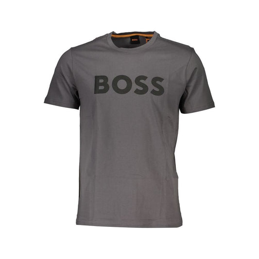 Hugo Boss | Elegant Gray Crew Neck Organic Cotton Tee| McRichard Designer Brands   