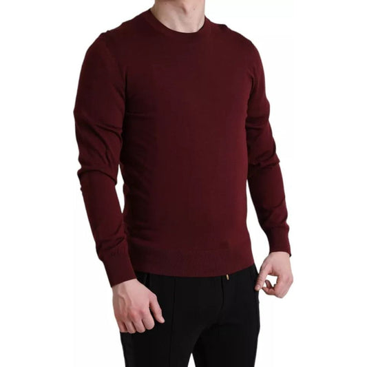 Bordeaux Wool Knit Crew Neck Pullover Sweater