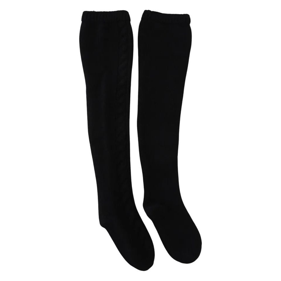 Black Wool Knit Calf Long Women Accessory Socks