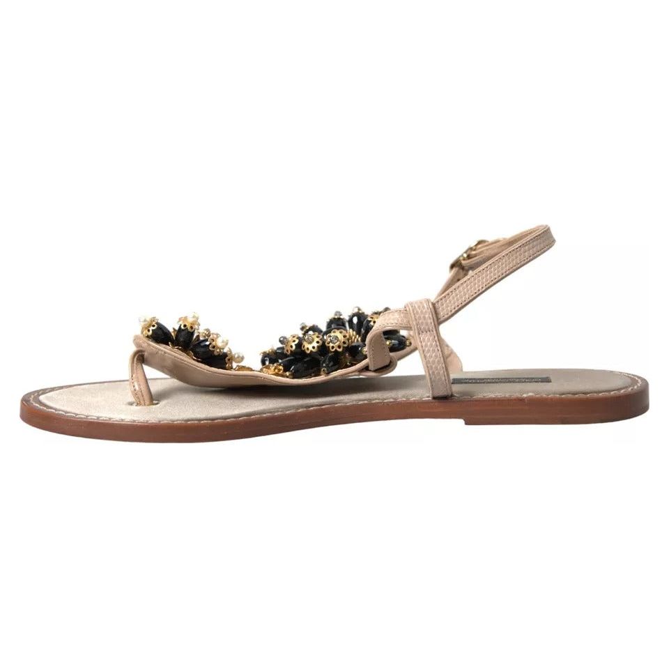 Beige Satin Gold Beaded Flats Slides Sandals Shoes