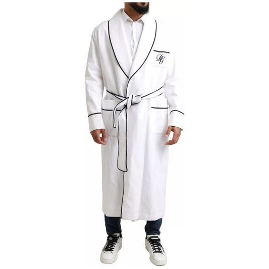 White Linen Belted Robe DG Logo Sleepwear