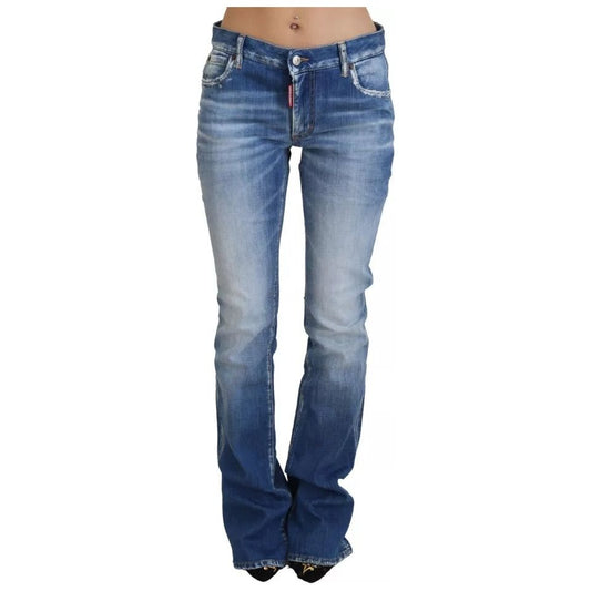 Dsquared² Blue Washed Cotton Mid Waist Flared Denim Jeans blue-washed-cotton-mid-waist-flared-denim-jeans