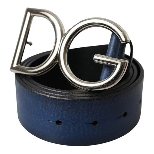 Dolce & GabbanaBlue Calf Leather Silver DG Logo Buckle BeltMcRichard Designer Brands£239.00