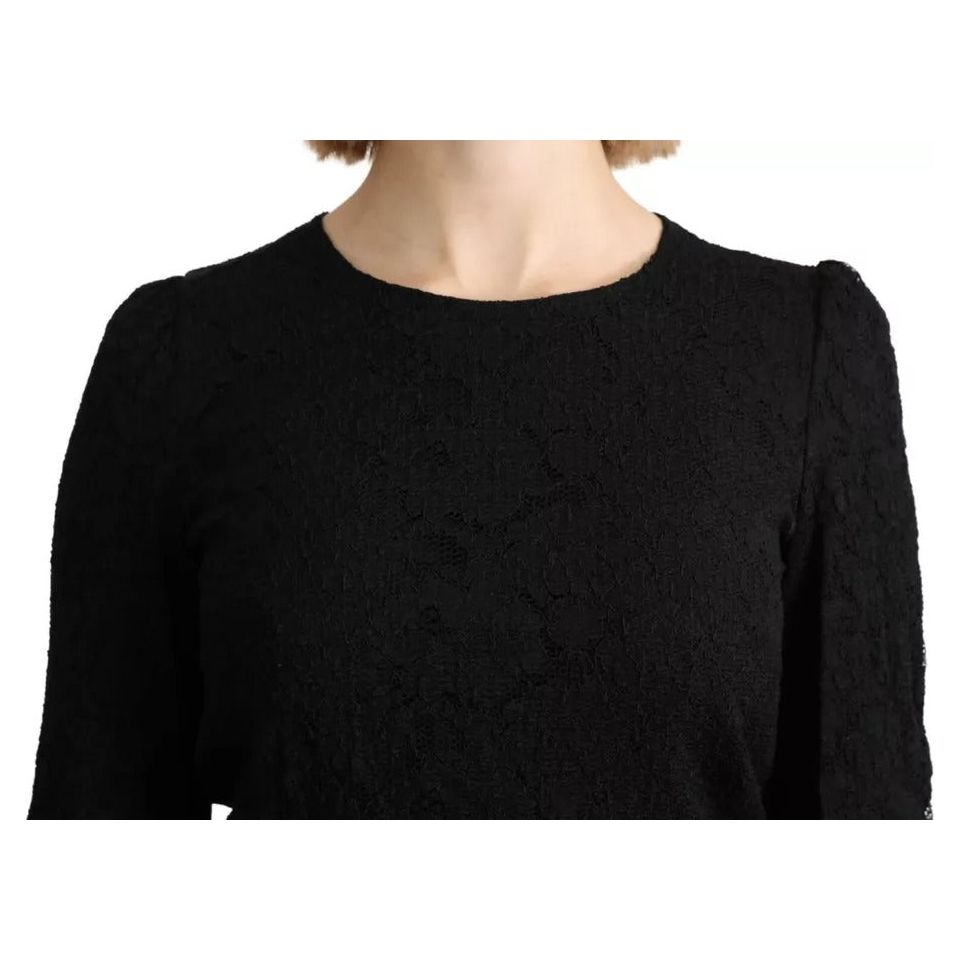 Dolce & Gabbana Black Lace Long Sleeves Blouse STAFF Top black-lace-long-sleeves-blouse-staff-top