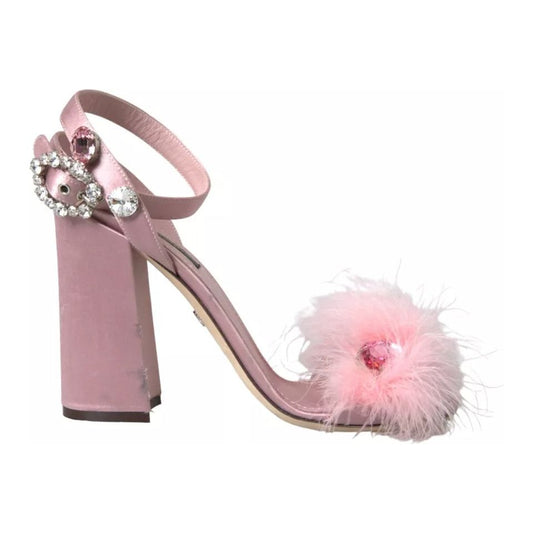 Pink Turkey Feather Embellished Sandals Shoes