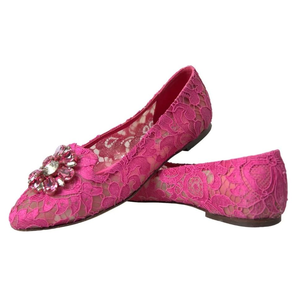 Pink Lace Crystal Ballet Loafers Shoes