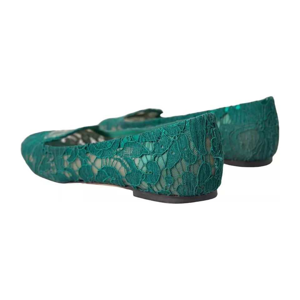 Green Taormina Lace Slip On Flats Shoes