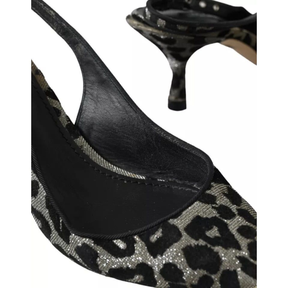 Silver Leopard Heels Pumps Slingback Shoes