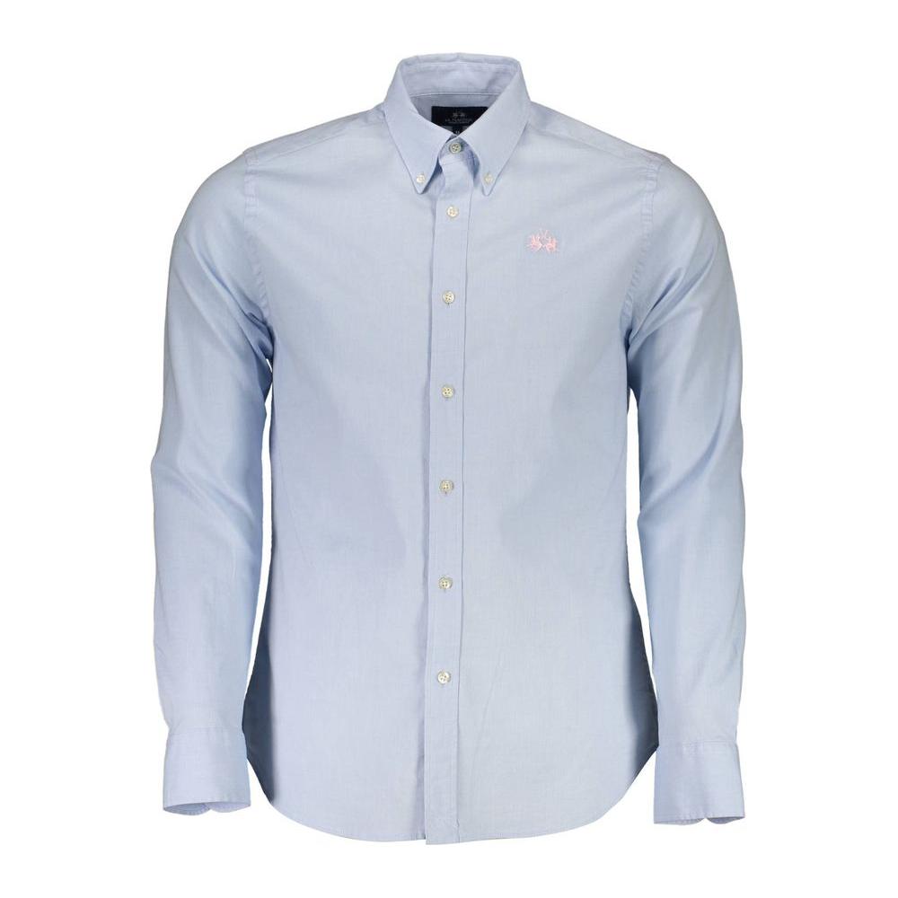 La Martina | Sleek Slim Fit Long Sleeved Shirt in Light Blue| McRichard Designer Brands   