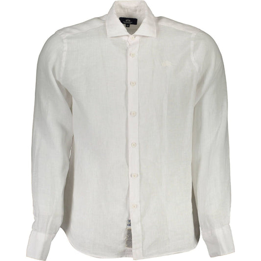 La Martina | Elegant White Linen Long Sleeve Shirt| McRichard Designer Brands   