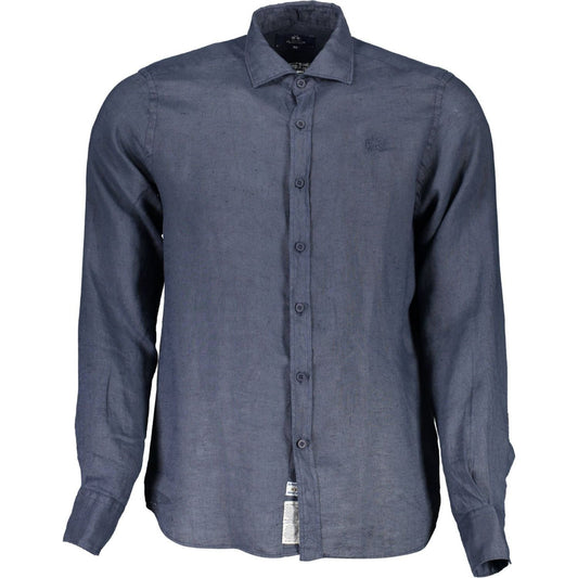 La Martina Elegant Blue Linen Long Sleeve Shirt elegant-blue-linen-long-sleeve-shirt
