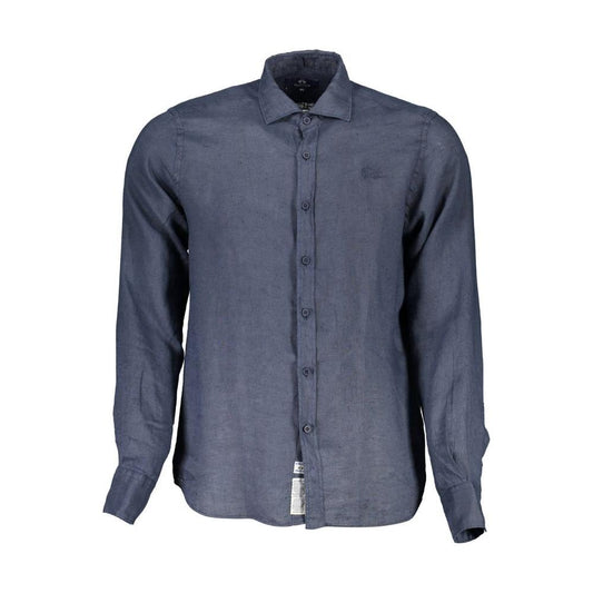Elegant Blue Linen Long Sleeve Shirt