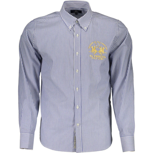 La Martina Elegant Blue Cotton Long Sleeve Shirt elegant-blue-cotton-long-sleeve-shirt-1